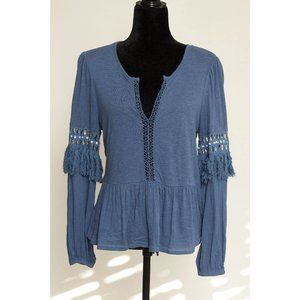 Lucky Brand Top Boho Long Sleeve Shirt With Fringe - Sz S